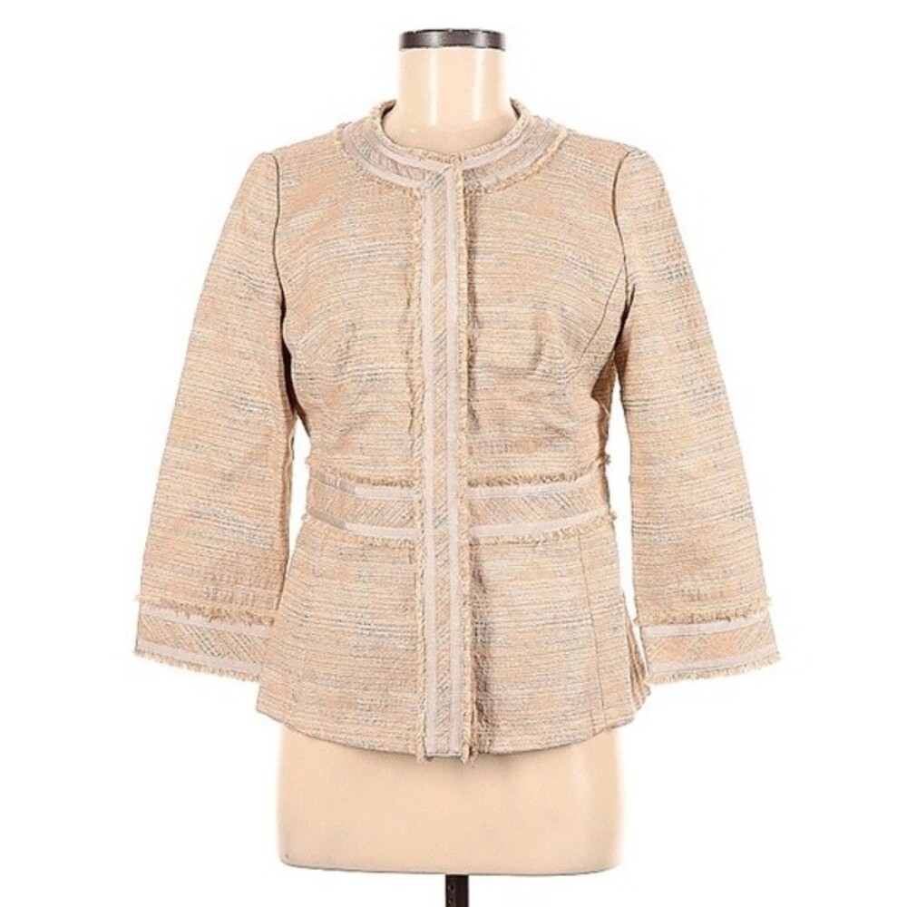 Lafayette 148 New York Metallic Tweed Blazer Jacket Neutral Beige Tan Gold 6